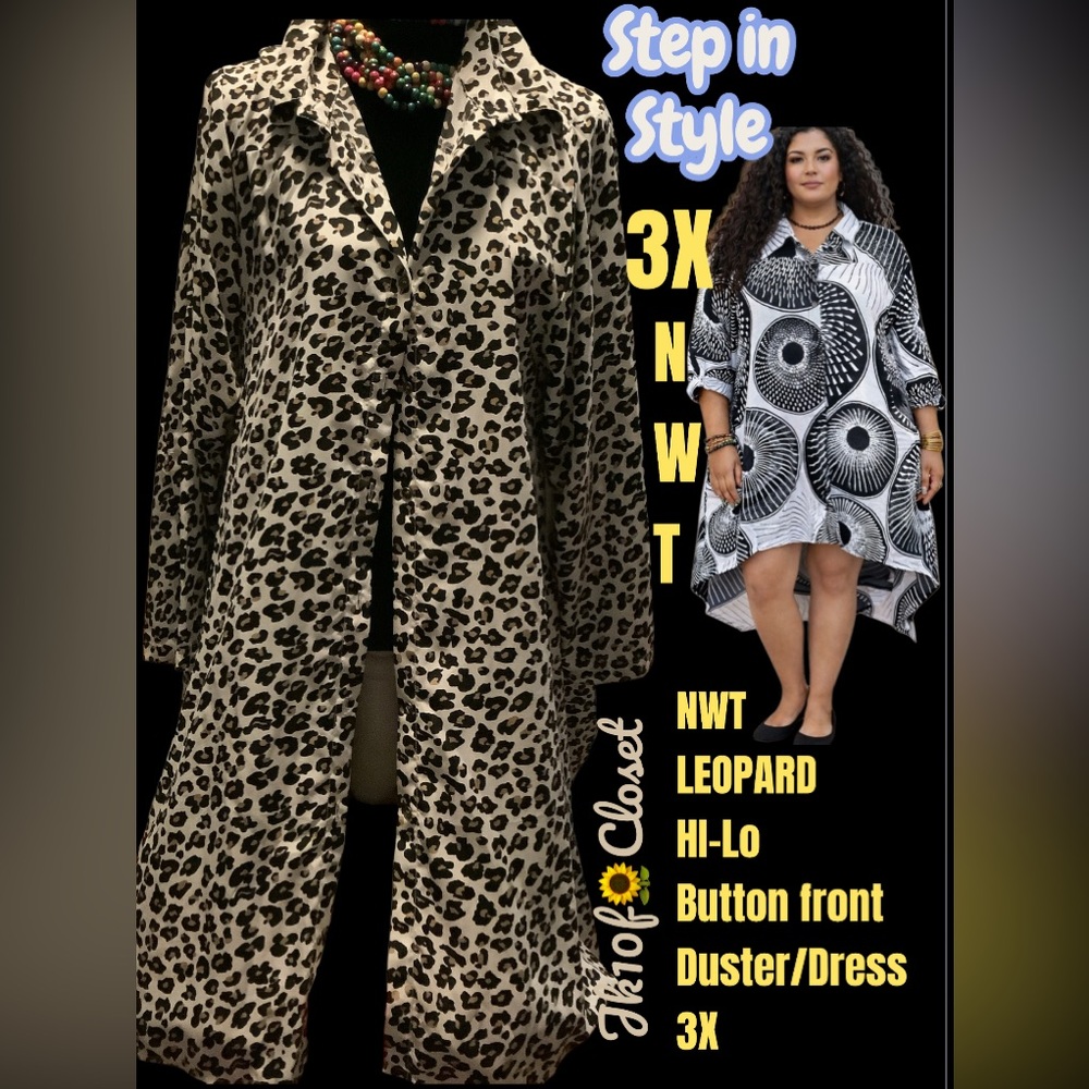 LOWEST🌺 NWT STEP IN STYLE 3X LEOPARD BUTTON FRONT Hi-Lo DUSTER - Picture 8 of 10